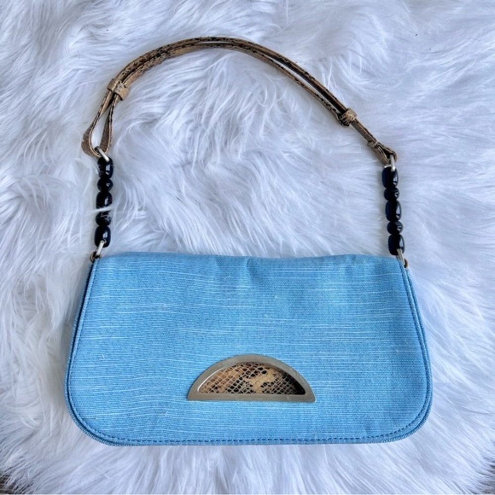 Vintage Baby Blue Linen Snakeskin Shoulder Bag Purse​